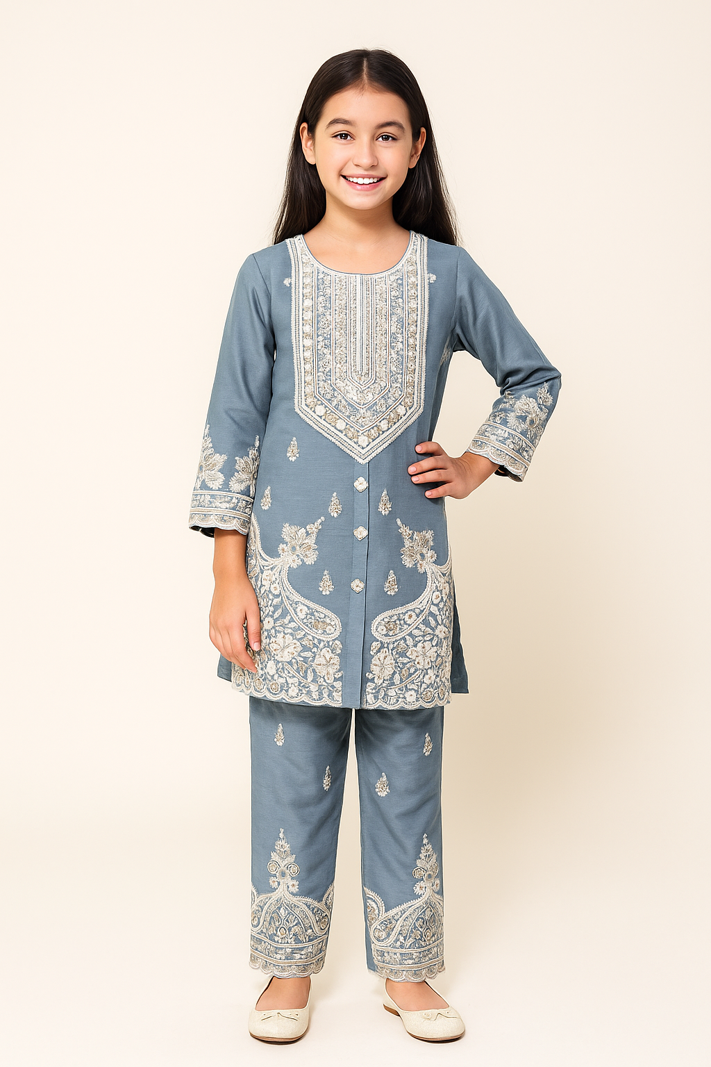 Georgette Embroidery Kurti Set with dupatta 4572 Grey