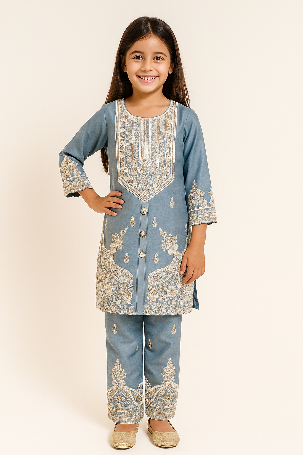 Georgette Embroidery Kurti Set with dupatta 4572 Grey