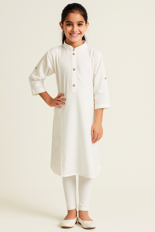 Cotton Solid White Kurti set 1112