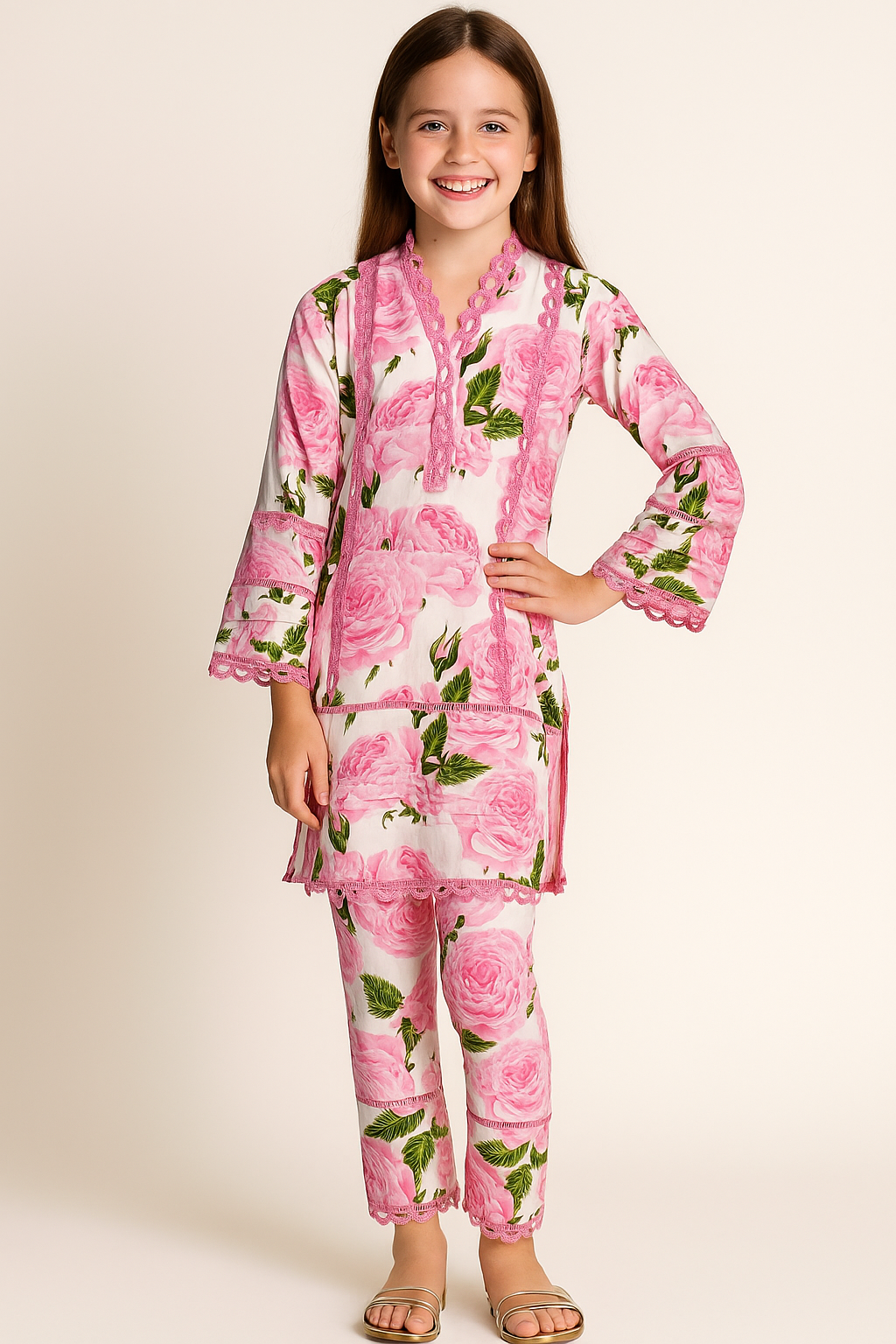 Cotton Printed Kurti Set 1108 Pink