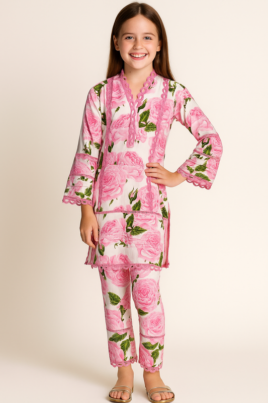 Cotton Printed Kurti Set 1108 Pink