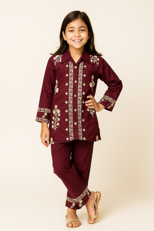 Cotton embroidery Cord Set 1110 Maroon