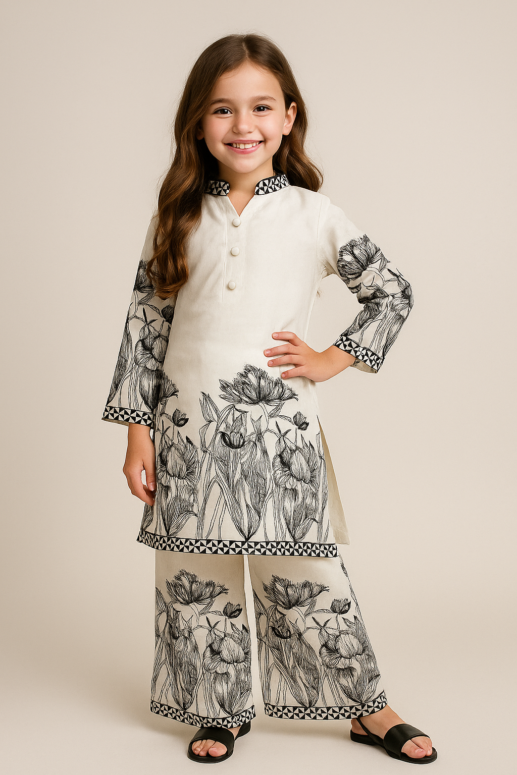 Cotton embroidery Plazo Set 1113 White