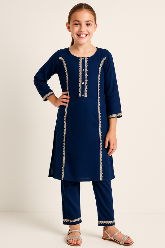 Cotton Lace Work Kurti Set 1118