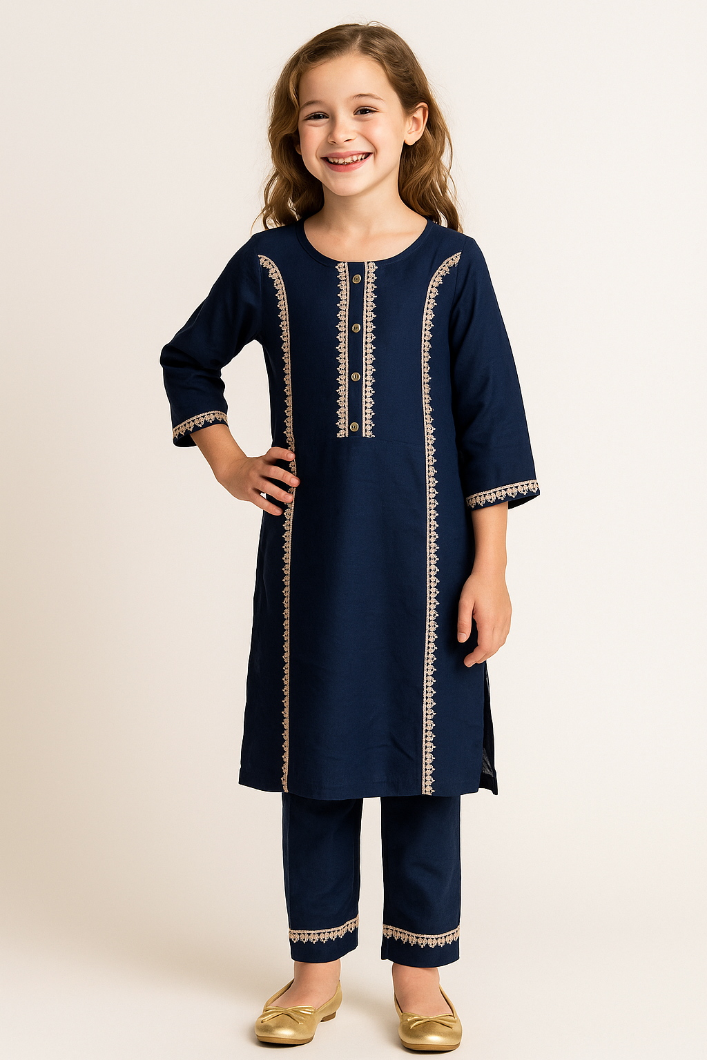Cotton Lace Work Kurti Set 1118