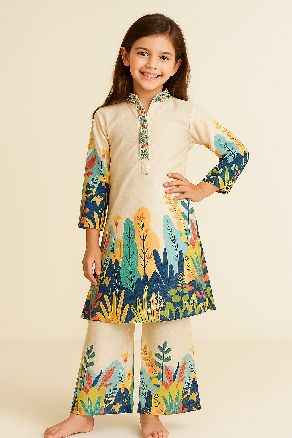 Cotton Printed Plazo Set 1120 Cream