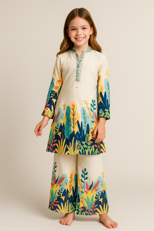 Cotton Printed Plazo Set 1120 Cream