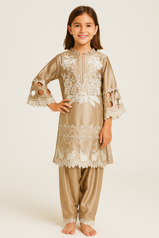 Satin Embroidery Farshi Set with dupatta 4679 Fone