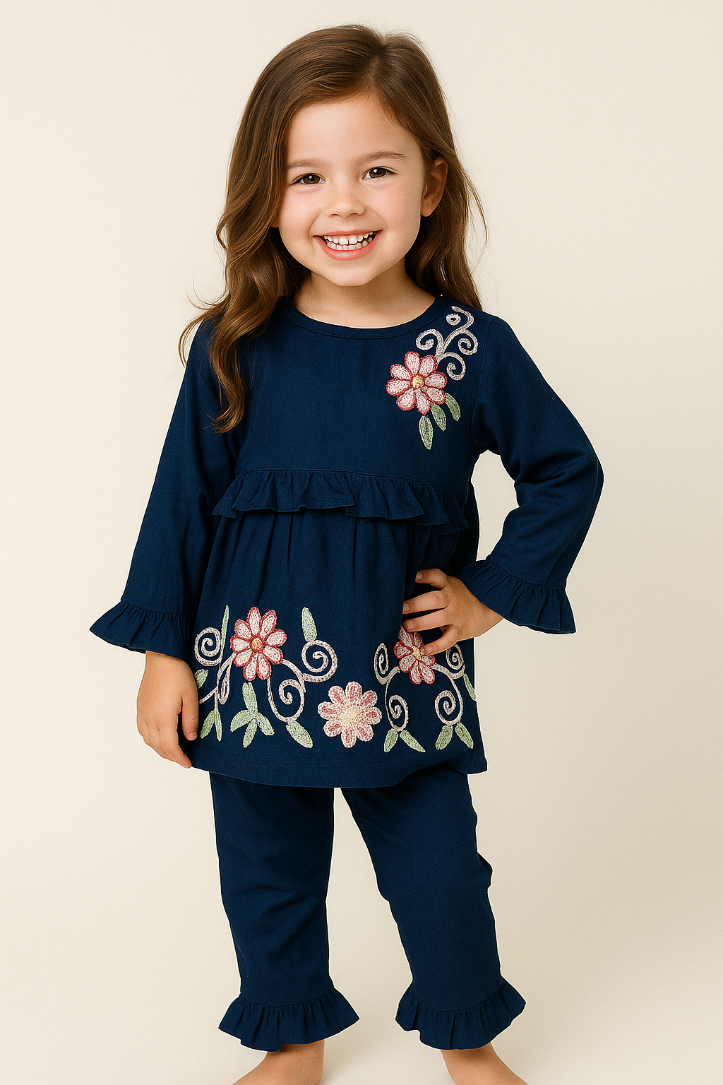 Cotton Embroidery Cord Set 1008 Navy Blue