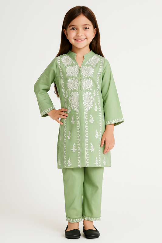 Cotton Embroidery Kurti set 1132 Green