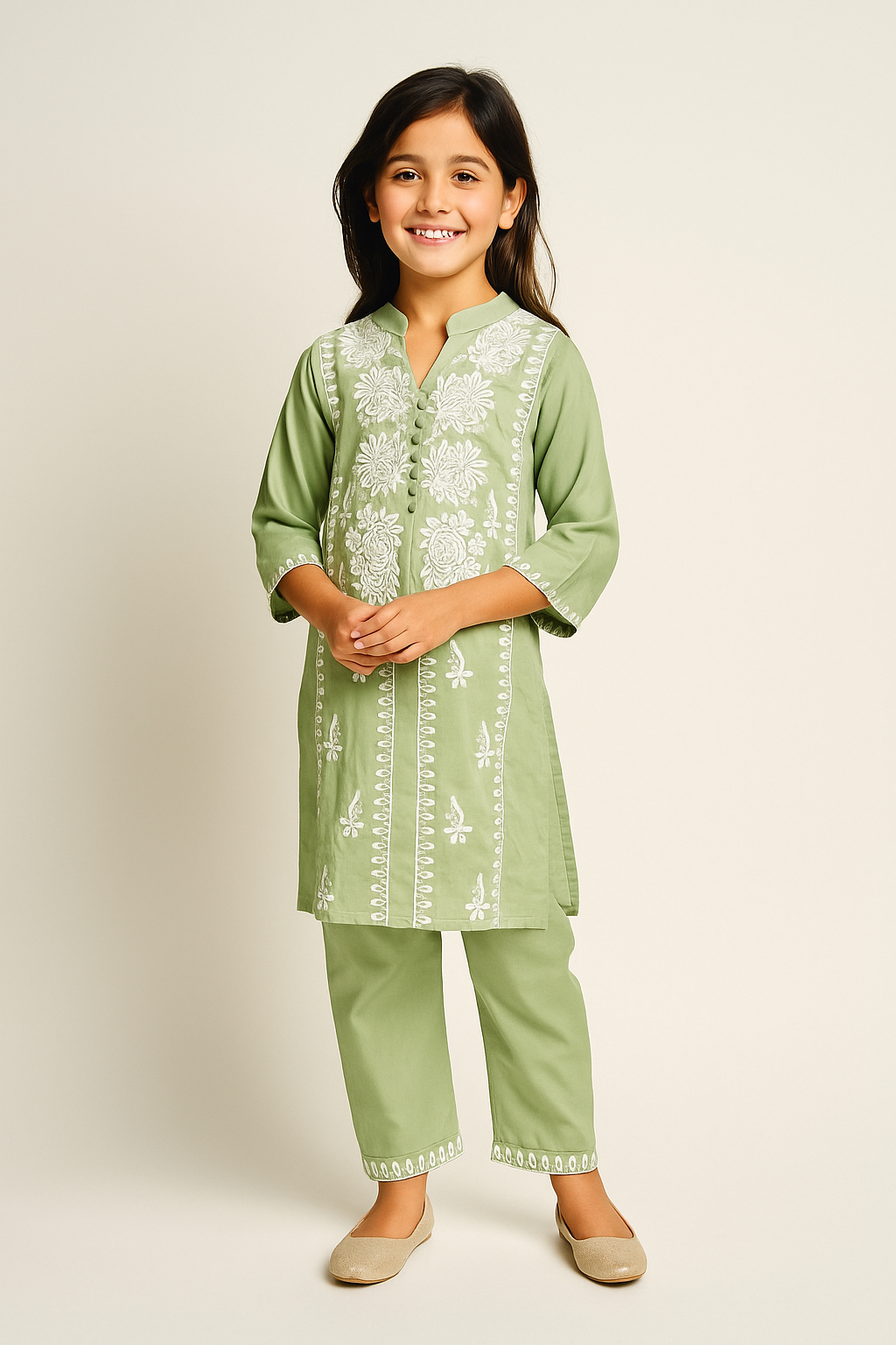 Cotton Embroidery Kurti set 1132 Green