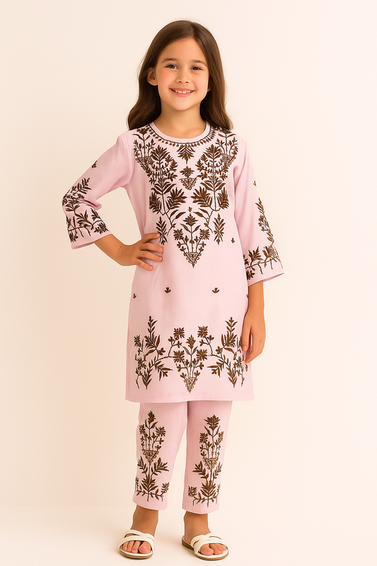 Cotton embroidery Kurti set 1134 Pink