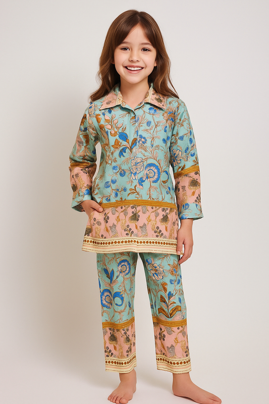 Cotton Printed Cord set 1138 Sky Blue