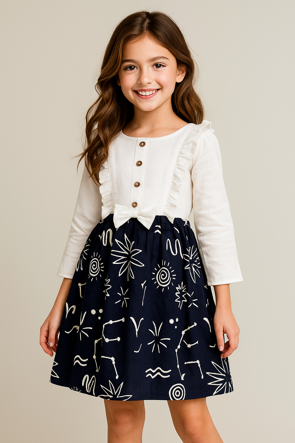 Cotton Printed frock 1061 White & Blue