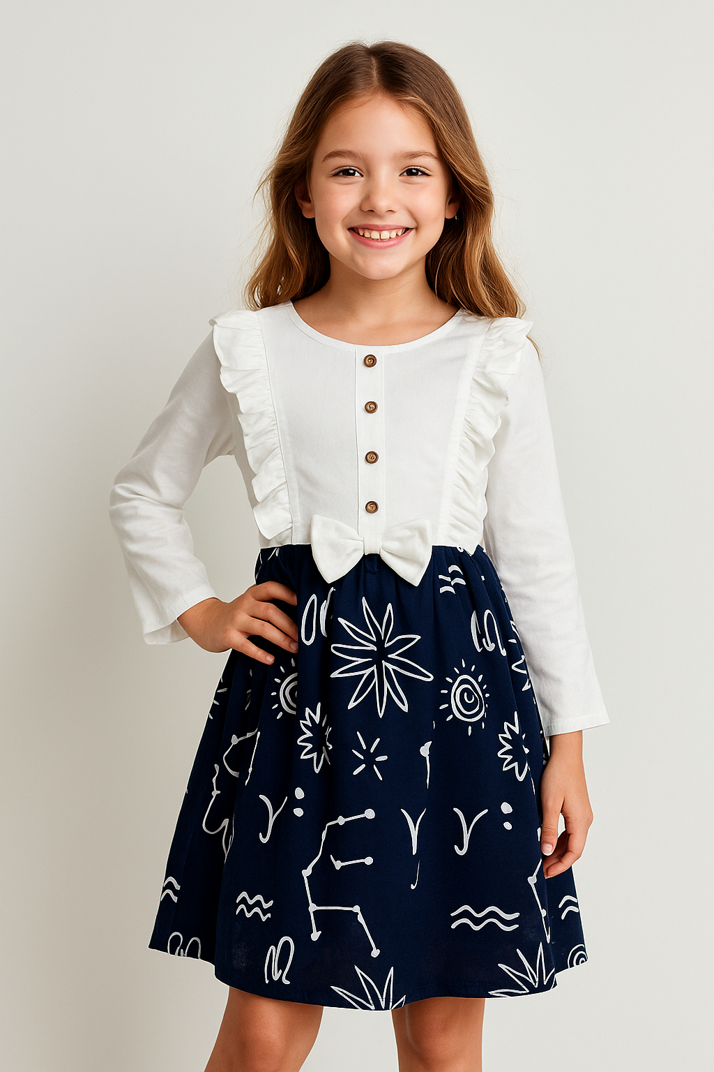 Cotton Printed frock 1061 White & Blue