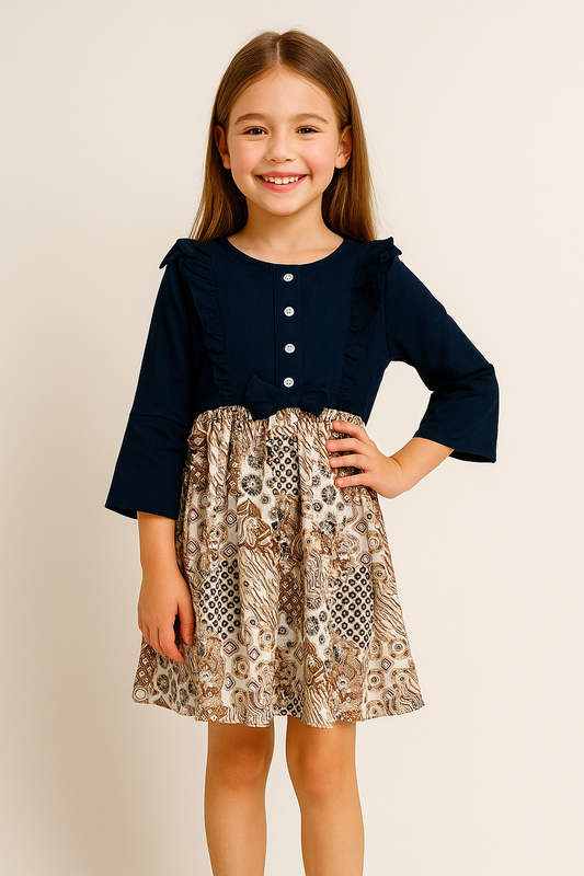 Cotton Printed Frock 1167 Navy Blue