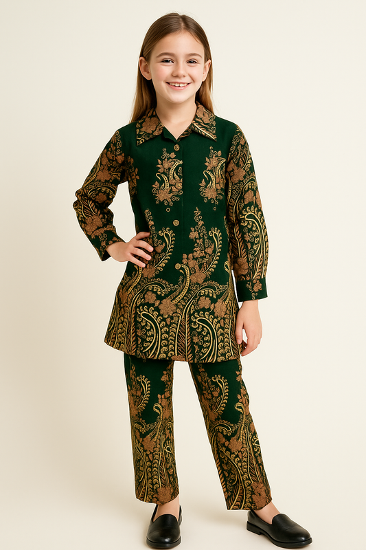 Cotton Printed Cord set 1141 Bottle Green