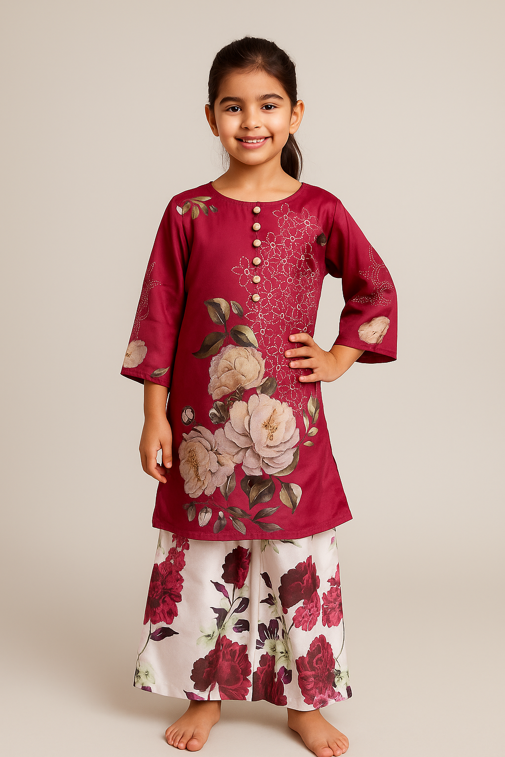 Satin Printed Plazo Set 1143 Red
