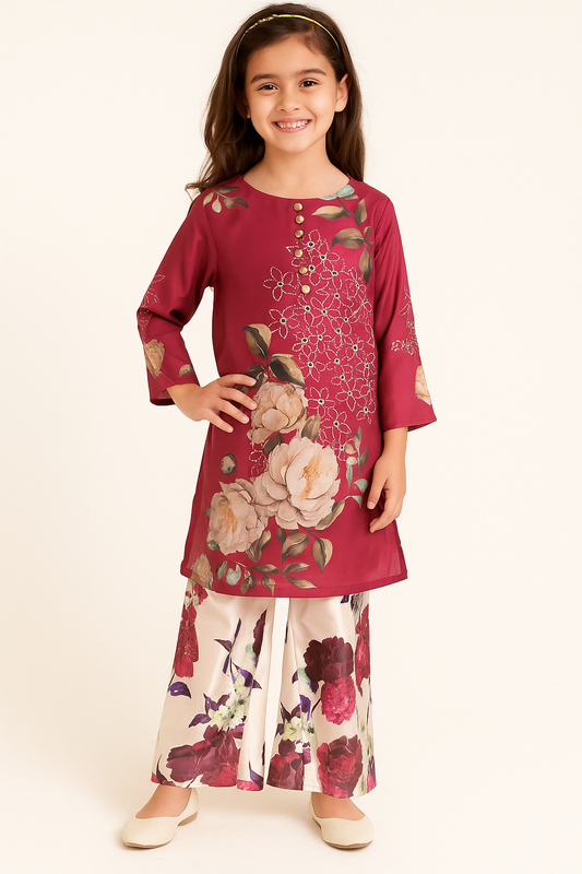 Satin Printed Plazo Set 1143 Red