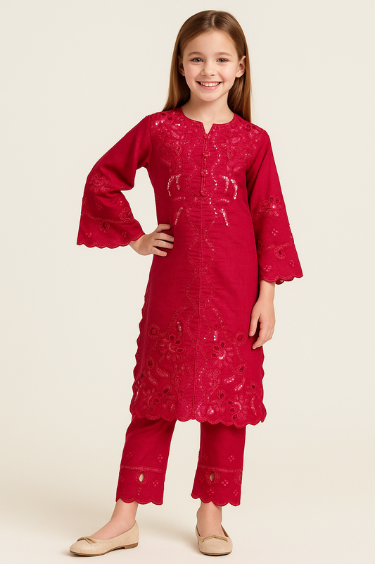 Cotton Cut Work Kurti set 8059 Rani