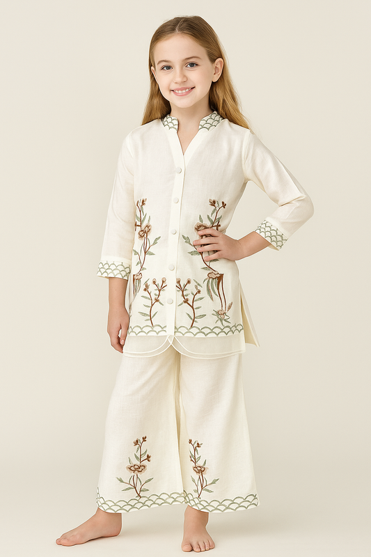Cotton Embroidery Plazo Set 1144 Cream