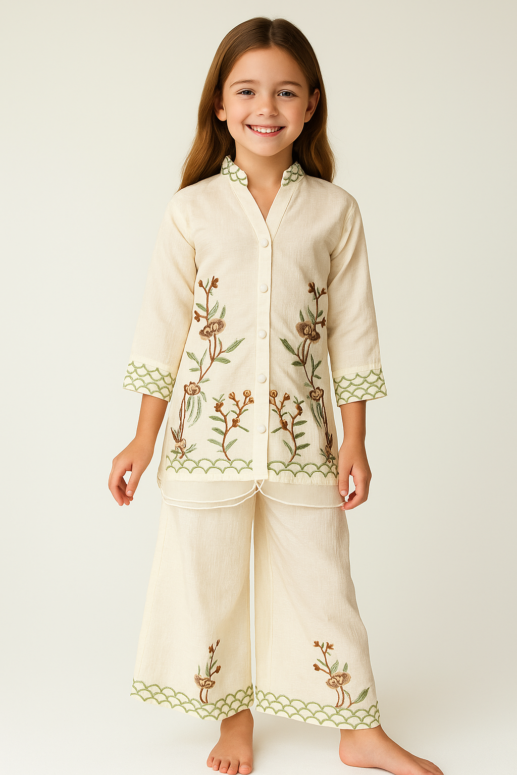 Cotton Embroidery Plazo Set 1144 Cream