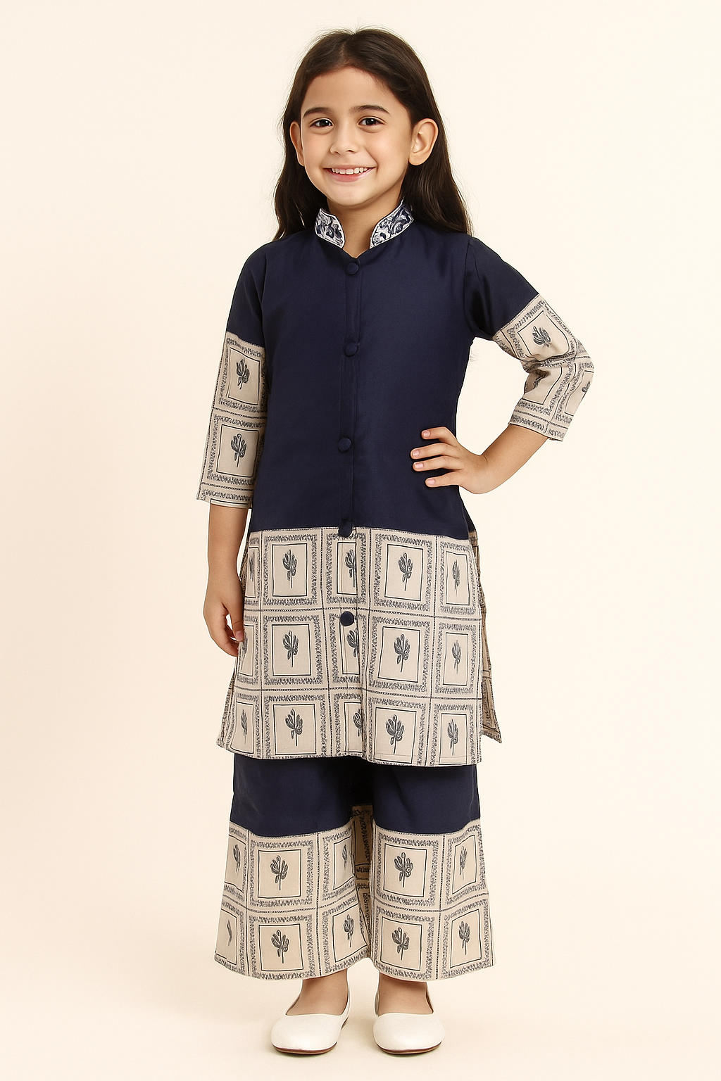 Cotton Printed Plazo Cord set 1145 Navy Blue