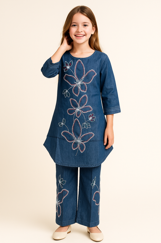 Cotton Denim Plazo Set 1146 Blue