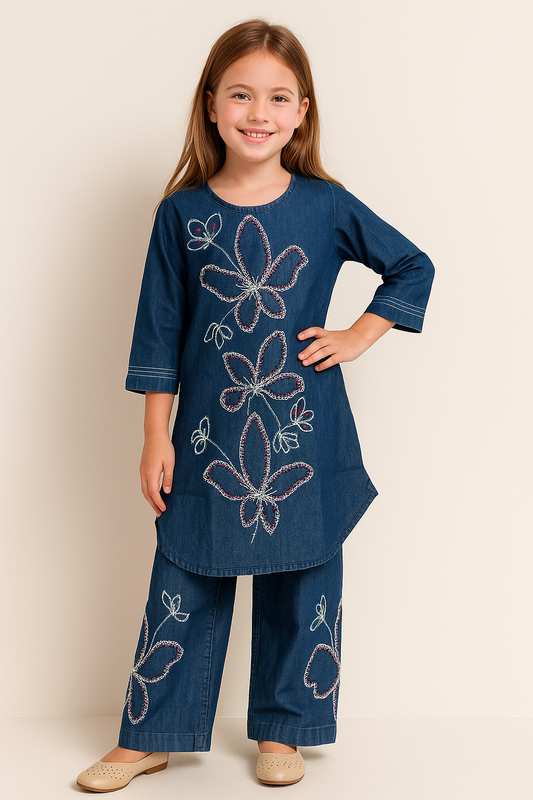 Cotton Denim Plazo Set 1147 Navy Blue