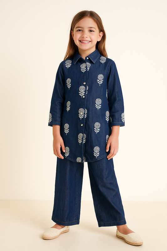 Cotton Denim Plazo Set 1148 Navy Blue