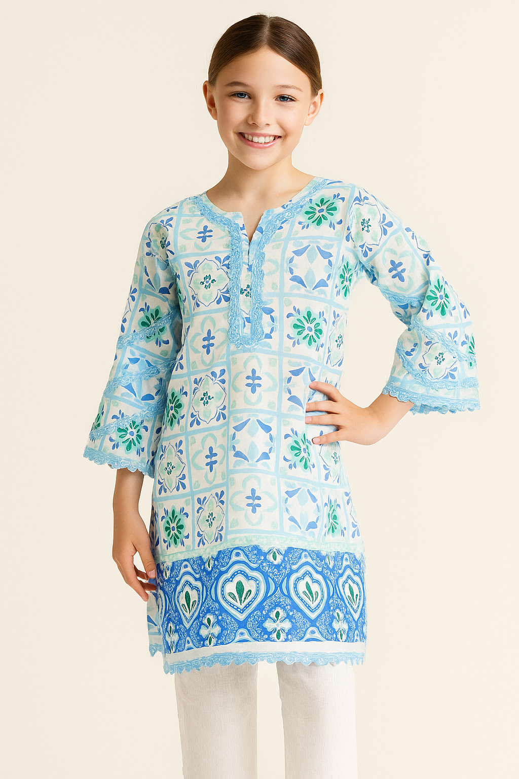 Cotton Printed kurti set 1156 Blue