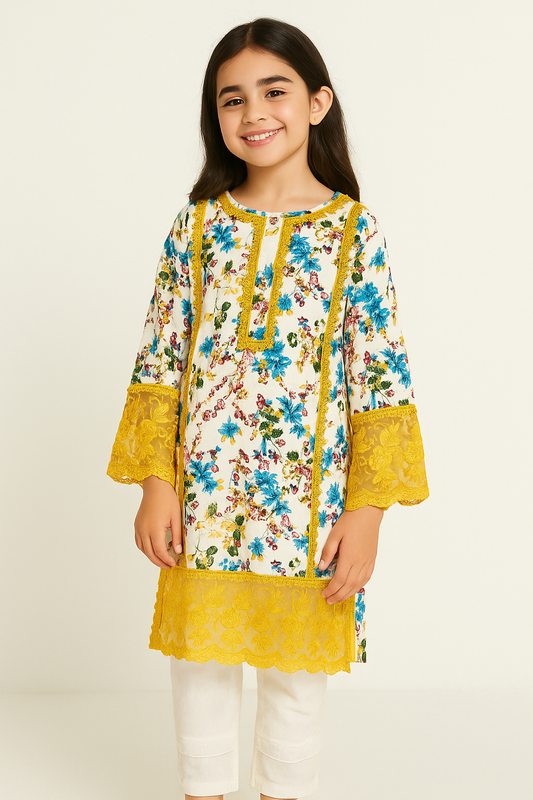 Cotton Printed kurti set 1157 Yellow