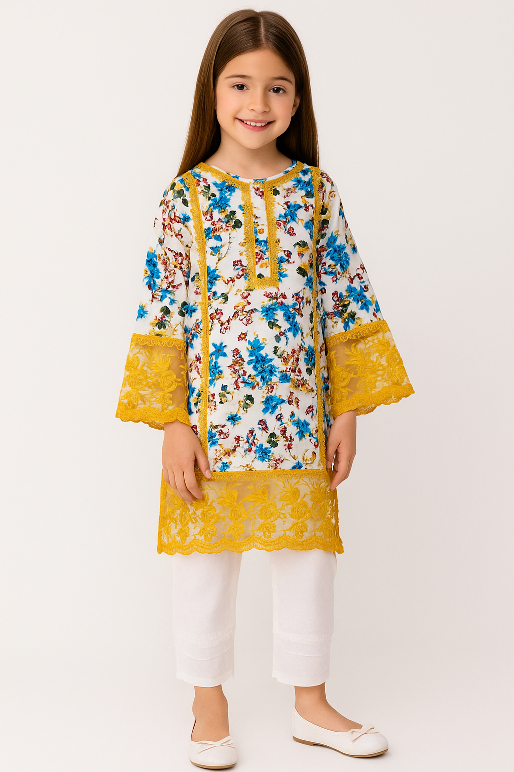 Cotton Printed kurti set 1157 Yellow
