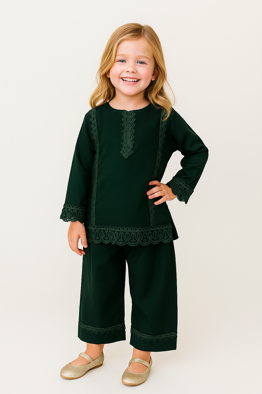 Cotton Embroider Kurti Set 1162 Bottle Green