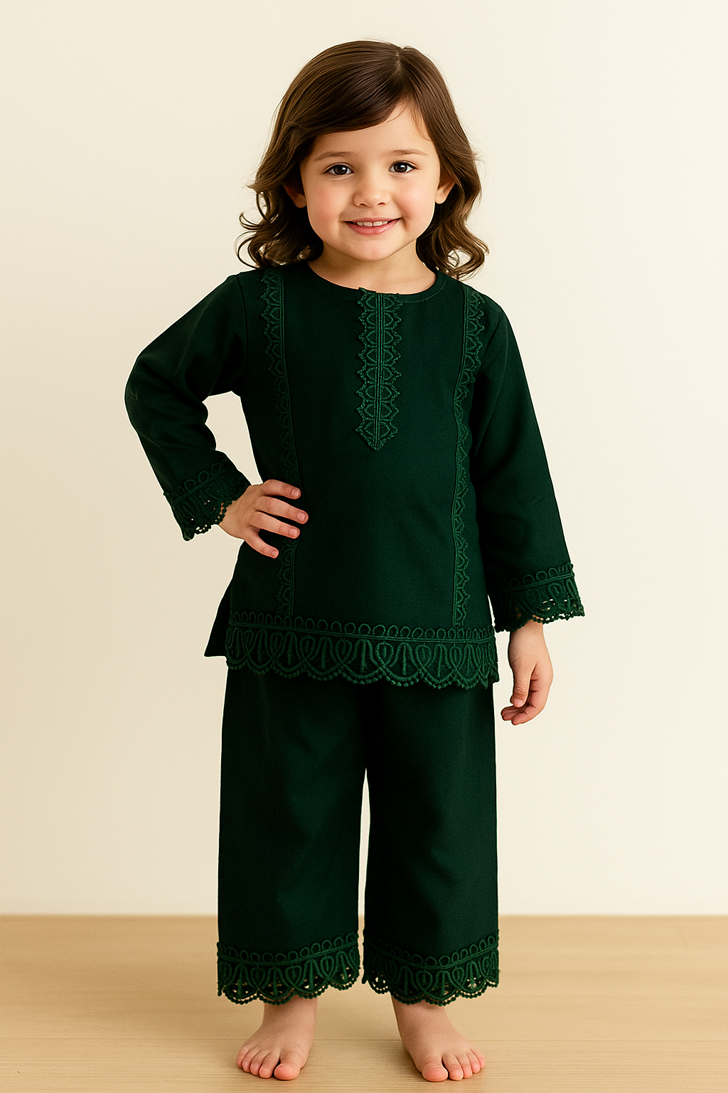 Cotton Embroider Kurti Set 1162 Bottle Green