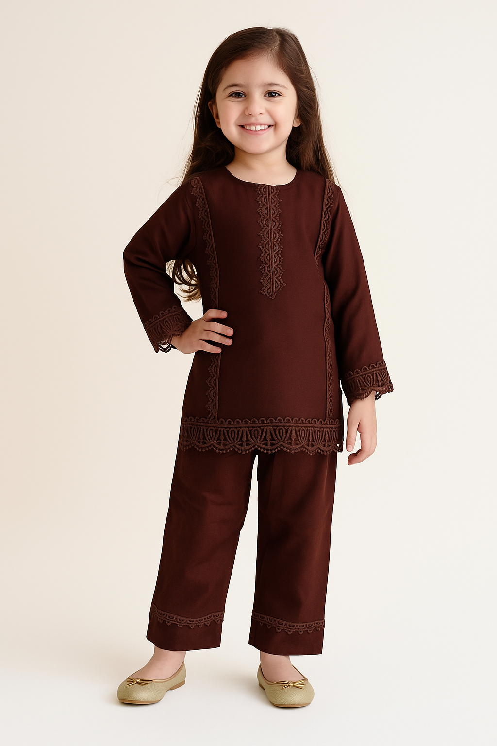 Cotton Embroider Kurti Set 1161 Wine