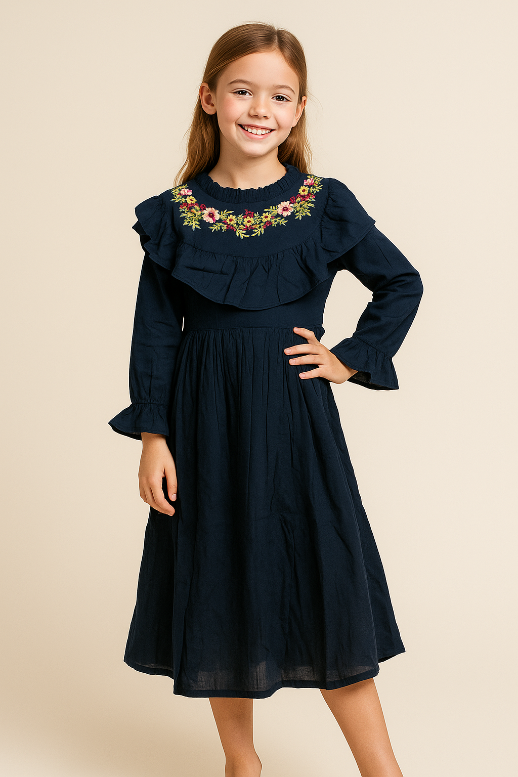 Cotton Embroidery frock 1075 Navy Blue