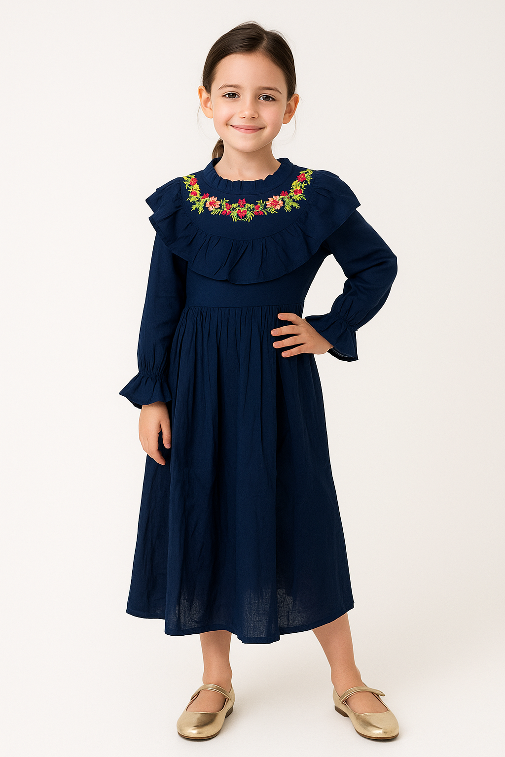 Cotton Embroidery frock 1075 Navy Blue