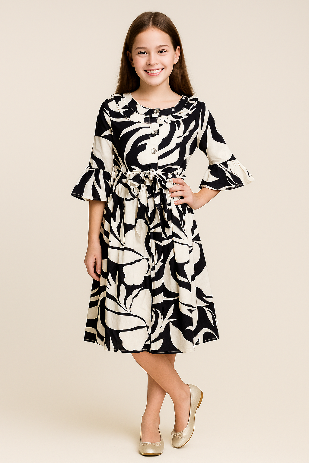 Cotton Printed Frock 1078 Black