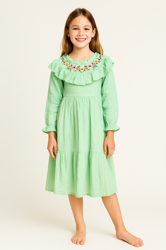 Cotton Embroidery frock 1074 Pista Green