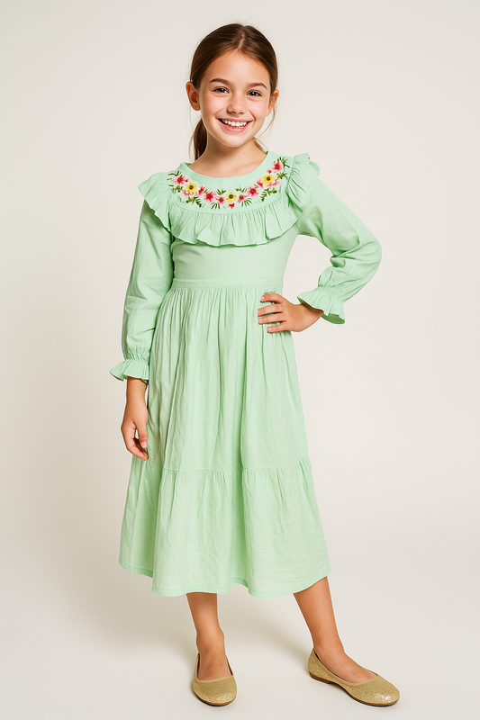Cotton Embroidery frock 1074 Pista Green