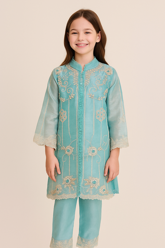 Georgette Embroidery Kurti Set With Dupatta 1167 Blue