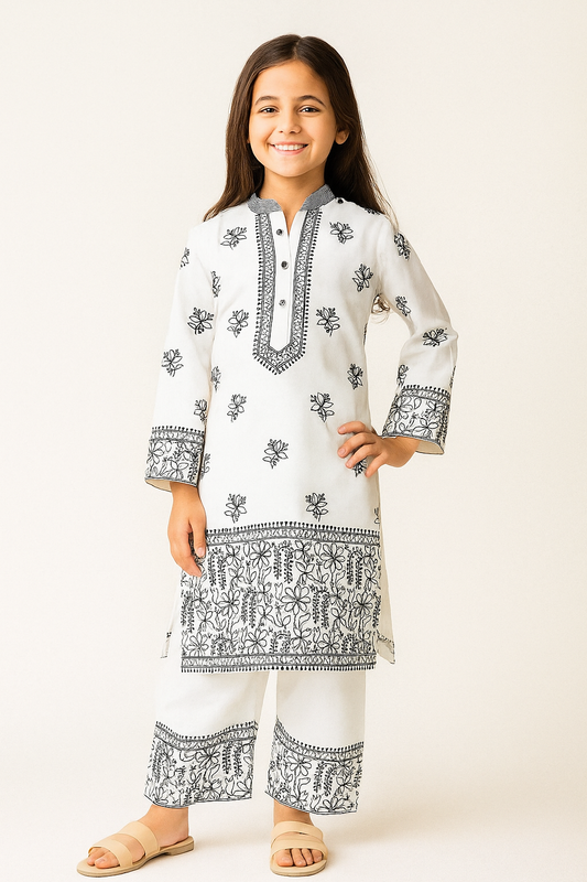 Georgette Embroidery Kurti Set With Dupatta 1165 White