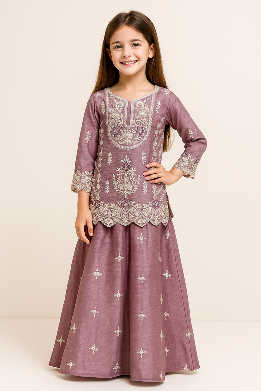 Georgette Embroidery Kurti Plazo Set With Dupatta 4629 Purple