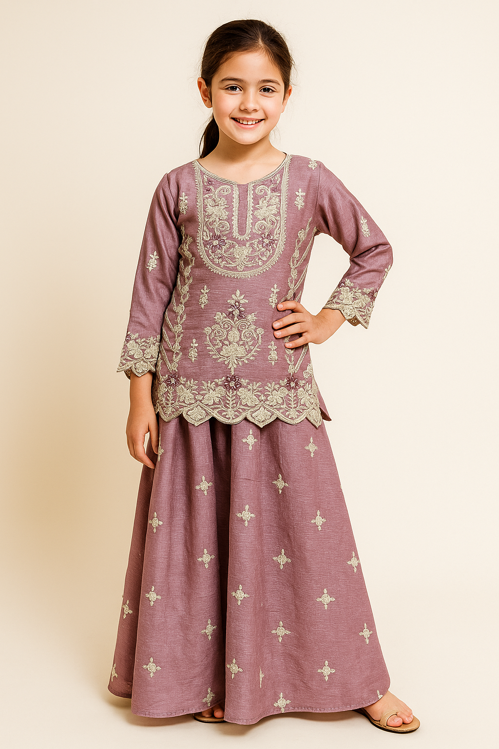 Georgette Embroidery Kurti Plazo Set With Dupatta 4629 Purple