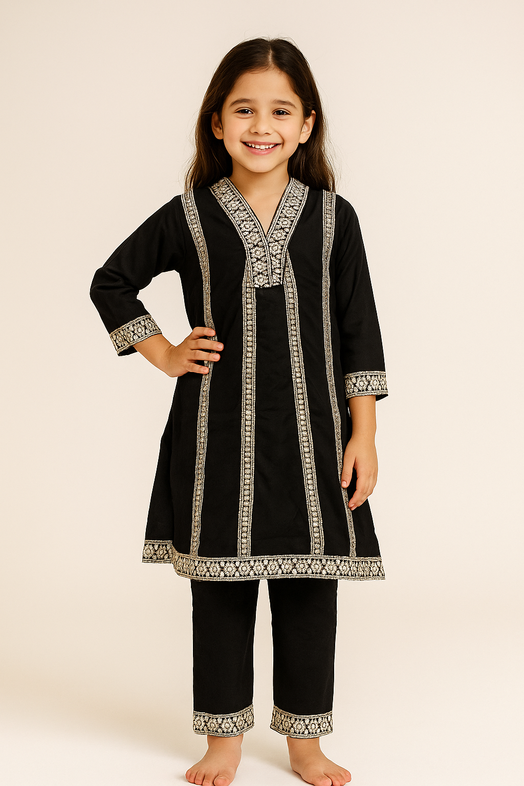 Cotton embroidery Frock Set With Dupatta 1172 Black