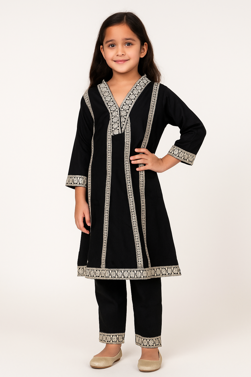 Cotton embroidery Frock Set With Dupatta 1172 Black