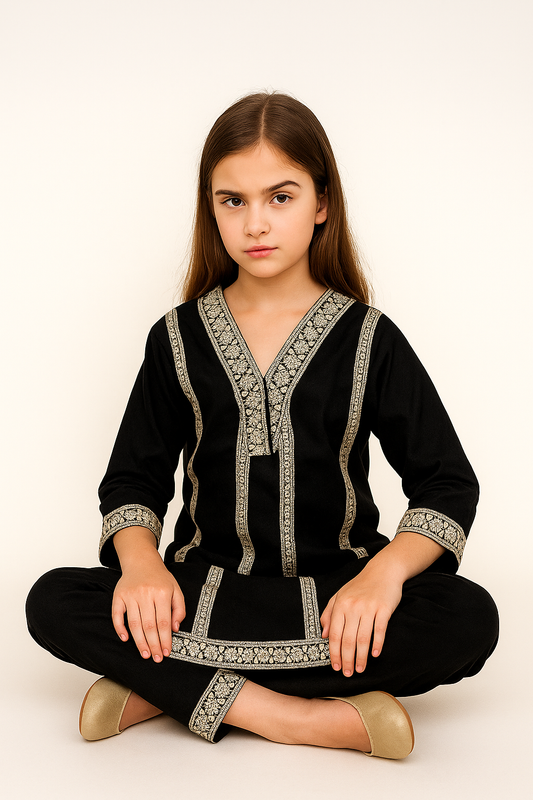 Cotton embroidery Frock Set With Dupatta 1172 Black