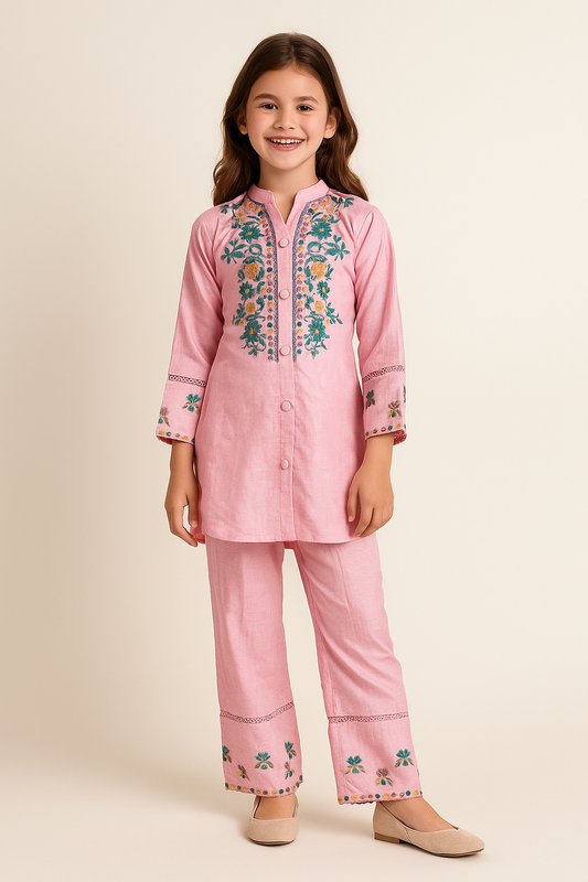 Cotton embroidery Cord Set 1175 Pink