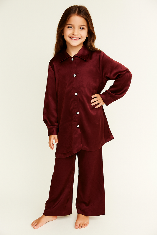 Cotton Solid Maroon Cord Set 1176